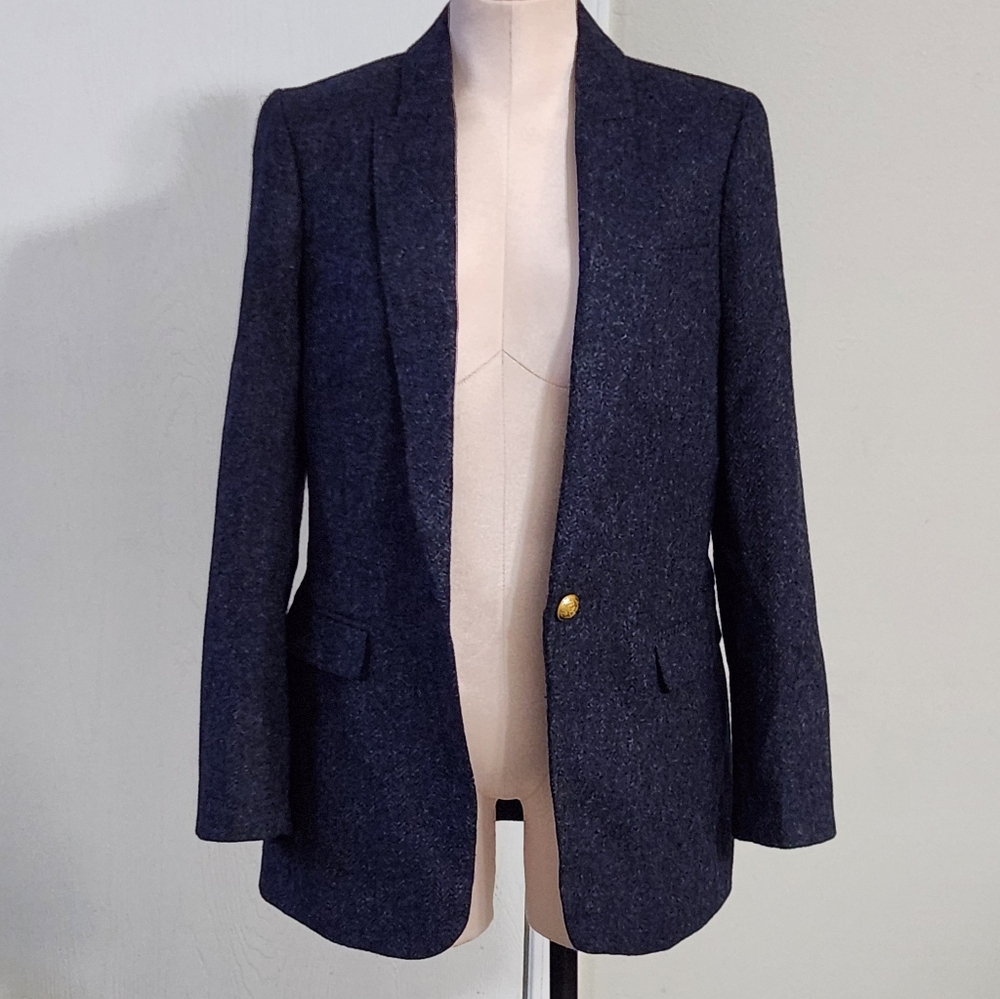 J. Crew‎ Long Parke Blazer In Navy Herringbone English Wool - Picture 7 of 16